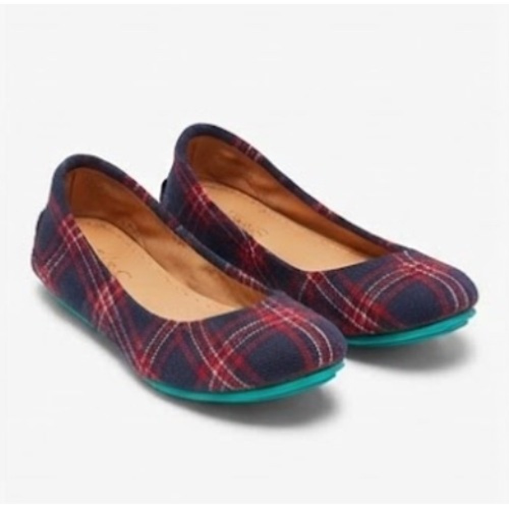 Tieks Heritage Tartan Navy Red Plaid Foldable Ballet Flats Teal Sole Womens sz 6